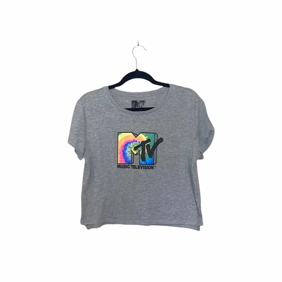 MTV Heather Gray Tie-dye Short Sleeve Cropped Graphic Tee Xlarge Women’s - Picture 11 of 11